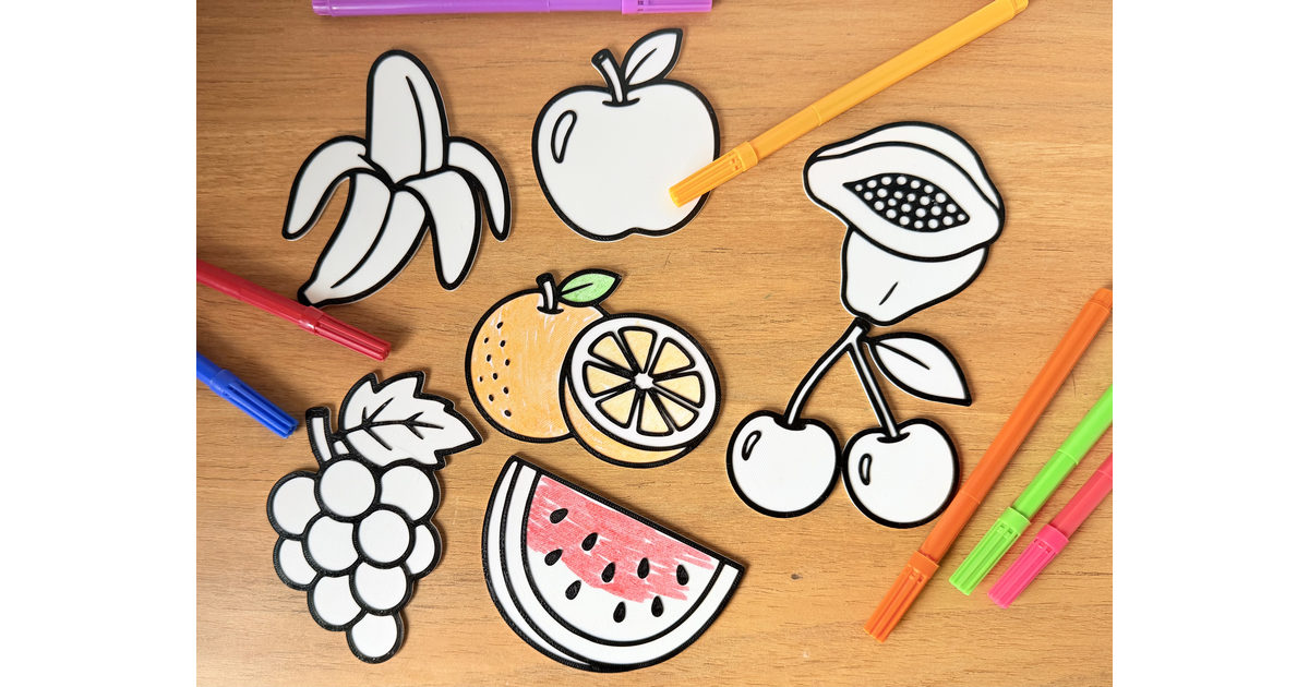 Colorir com Bordas em Relevo - Frutas